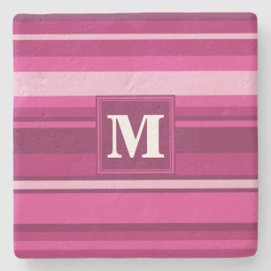 Dessous-de-verre En Pierre Bandes de monogramme fuchsia