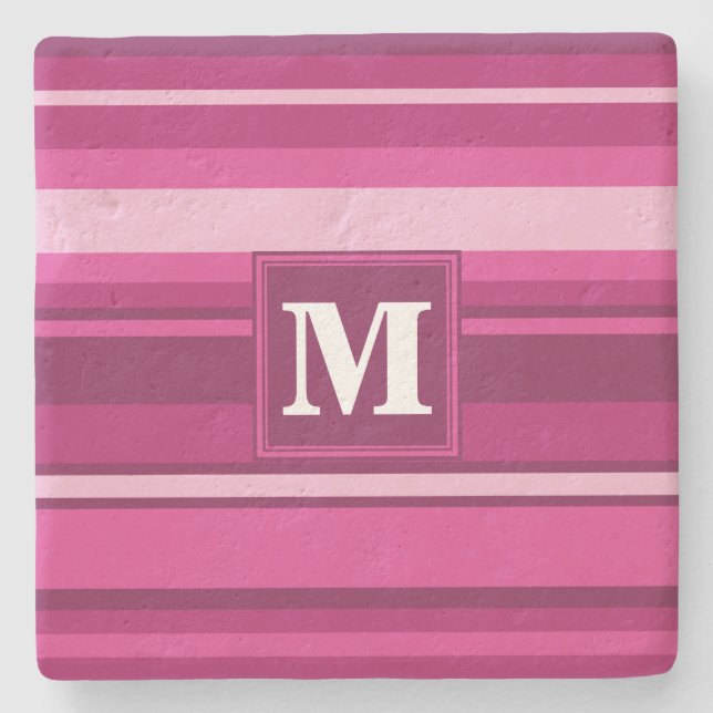 Dessous-de-verre En Pierre Bandes de monogramme fuchsia (Devant)