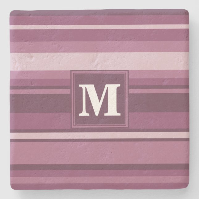 Dessous-de-verre En Pierre Bandes mauve monogrammes (Devant)