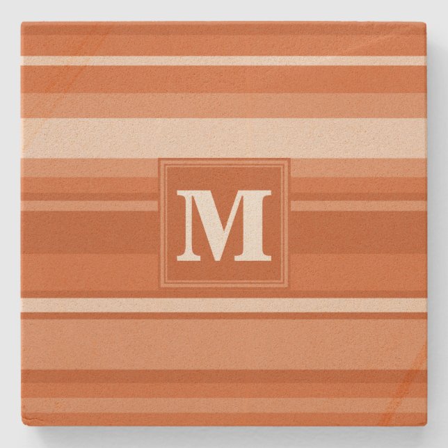 Dessous-de-verre En Pierre Bandes orange monogrammes (Devant)