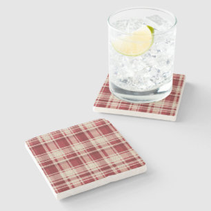 Dessous-de-verre En Pierre Bandes Plaid Crème Rouge