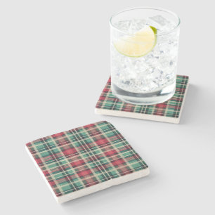 Dessous-de-verre En Pierre Bandes Plaid Vert Crème Rouge