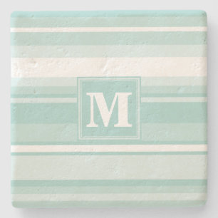 Dessous-de-verre En Pierre Bandes vertes de menthe monogramme