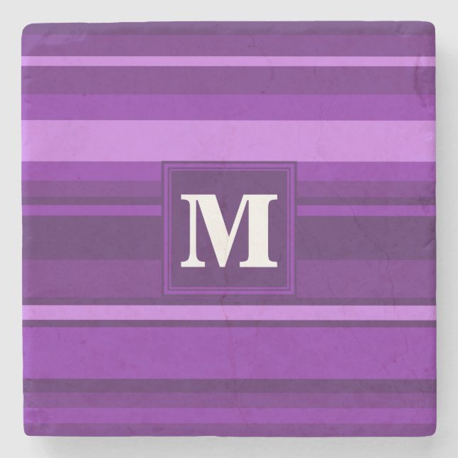 Dessous-de-verre En Pierre Bandes violettes monogrammes (Devant)
