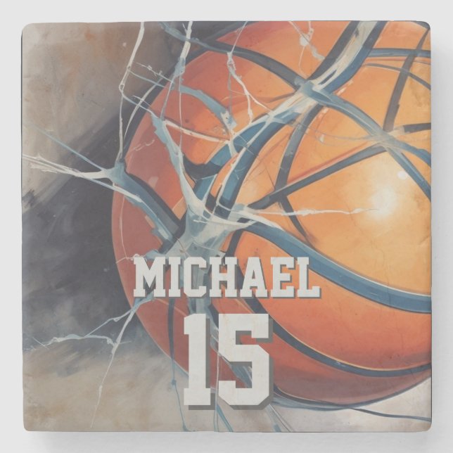 Dessous-de-verre En Pierre Basket-ball Votre nom (Devant)
