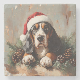 Dessous-de-verre En Pierre Basset Hound dans une peinture à l'huile de chapea