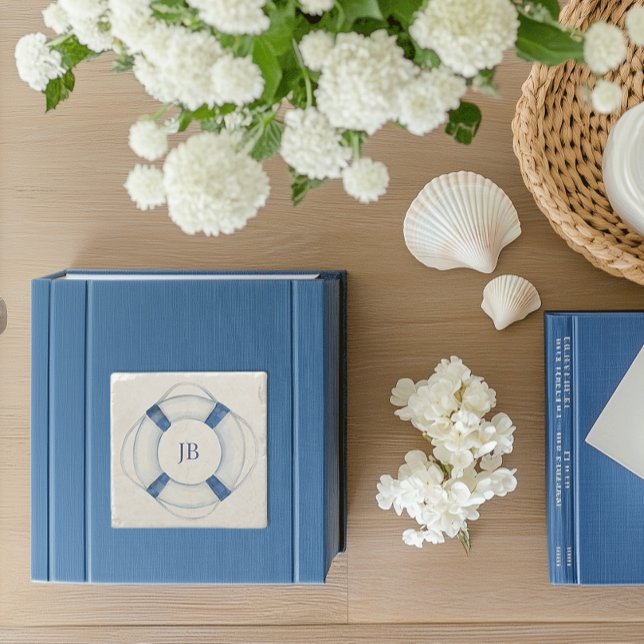 Dessous-de-verre En Pierre Bateau à voile Cercle Monogramme (life ring nautical monogrammed stone drink coaster)