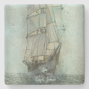 Dessous-de-verre En Pierre Bateau classique nautique (bleu)