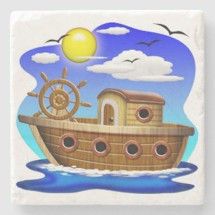 Dessous-de-verre En Pierre Bateau de pêche dessin animé 