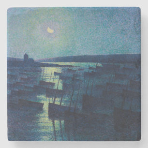 Dessous-de-verre En Pierre Bateaux de pêche au clair de lune (Camaret, France