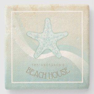 Dessous-de-verre En Pierre Beach House Nautical Starfish Aqua Blue ID623