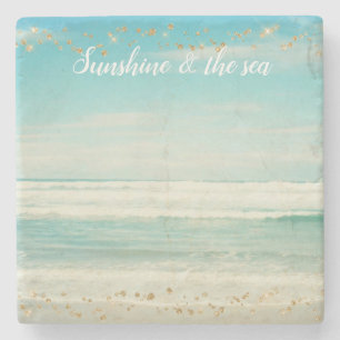 Dessous-de-verre En Pierre Beach Ocean Waves Gold Confetti    