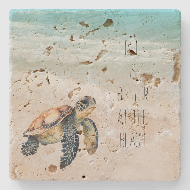 Dessous-de-verre En Pierre Beach Ocean Waves Sea Turtle (Devant)
