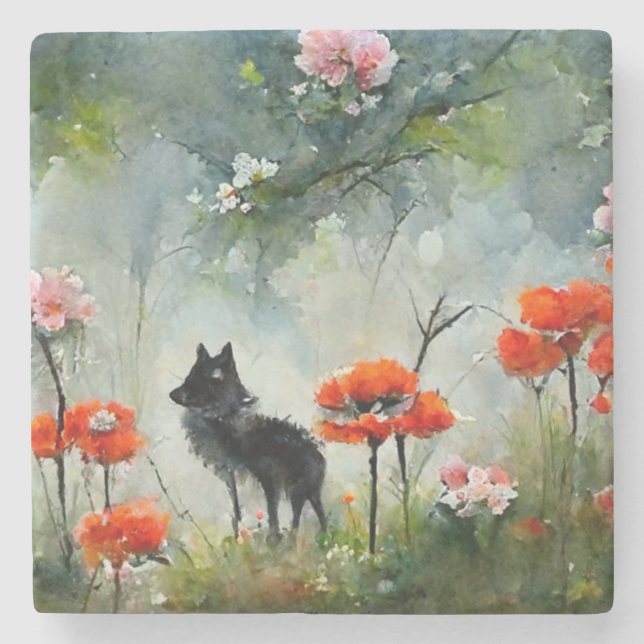 Dessous-de-verre En Pierre Beau animal sauvage à fleurs (Devant)