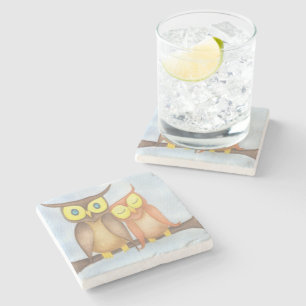 Dessous-de-verre En Pierre Beau Aquarelle Chouette Amateurs