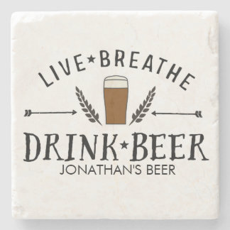 Dessous-de-verre En Pierre Beer Love Hipster Live Breathe Drink Beer Custom