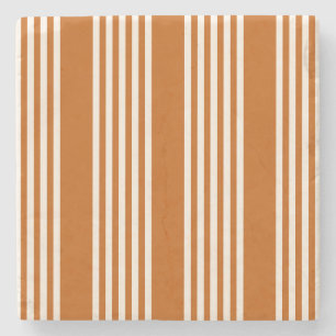 Dessous-de-verre En Pierre Beige et orange brûlé cinq rayures motif