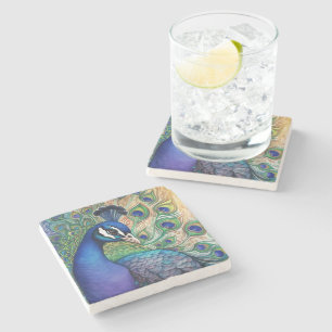 Dessous-de-verre En Pierre Belle aquarelle Peacock