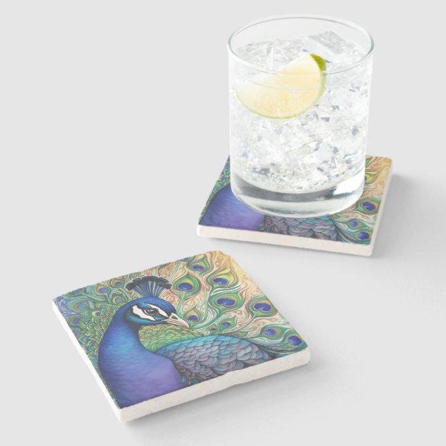 Dessous-de-verre En Pierre Belle aquarelle Peacock (Côté)