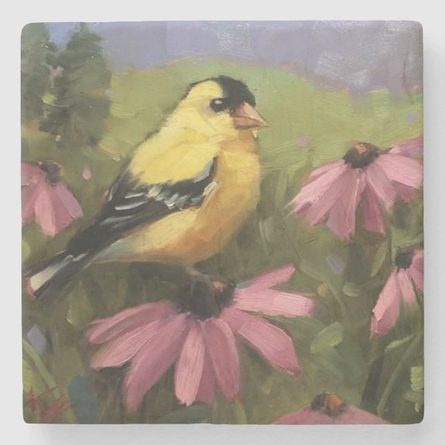 Dessous-de-verre En Pierre Belle Oiseau Jaune Beaux-Arts (Devant)