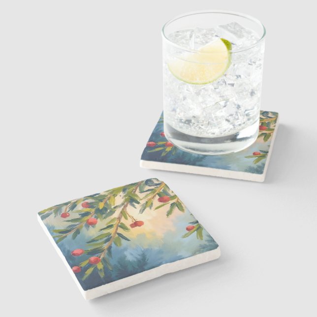Dessous-de-verre En Pierre Berries & Greenery | Merry Christmas (Côté)