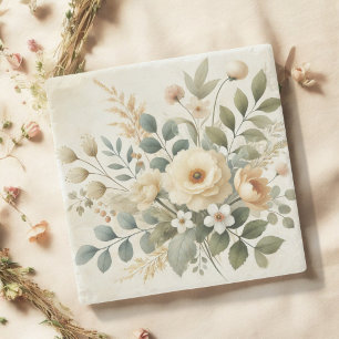 Dessous-de-verre En Pierre Beurre Aquarelle Jaune Florale Printemps & Été