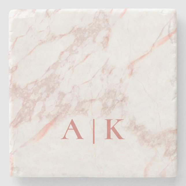 Dessous-de-verre En Pierre Beverage Monogramme en marbre rose (Devant)