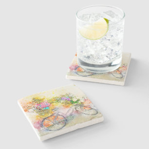 Dessous-de-verre En Pierre Bicyclette et fleurs