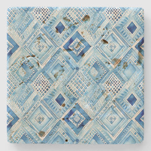 Dessous-de-verre En Pierre Bijou Carré Batik Blanc Bleu