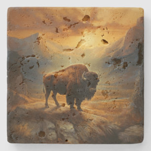 Dessous-de-verre En Pierre Bison Buffalo Sunset View Travertine
