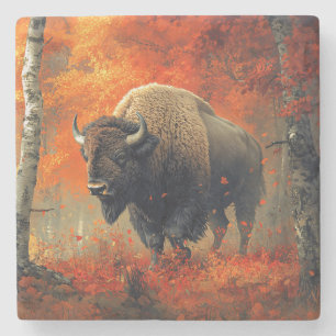 Dessous-de-verre En Pierre Bison dans l'artisanat boisé d'automne