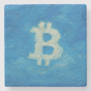 Dessous-de-verre En Pierre Bitcoin Blue Sky (Huile, Style : 2)