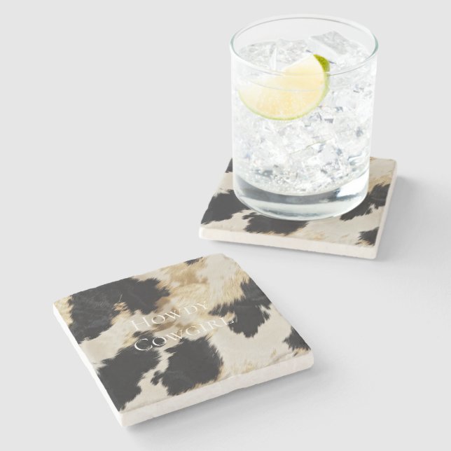 Dessous-de-verre En Pierre Black Cream Gold Western Cowhide (Côté)
