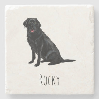 Dessous-de-verre En Pierre Black Lab Marble Drink Coasters - Custom Dog Name