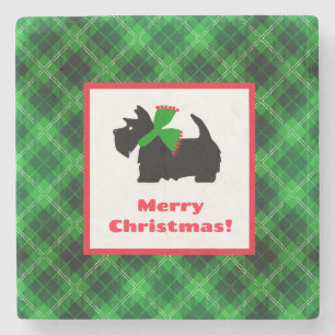 Dessous-de-verre En Pierre Black Scotty Chien Tartan Plaid Noël