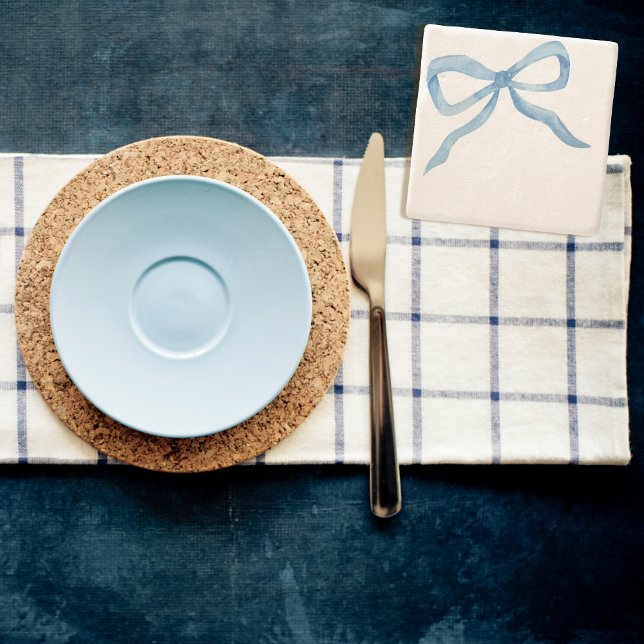 Dessous-de-verre En Pierre Bleu Aquarelle Bow Grandmillenium Preppy Dessous d (Adorable preppy coaster on display with place setting- would be cute for a blue wedding! )