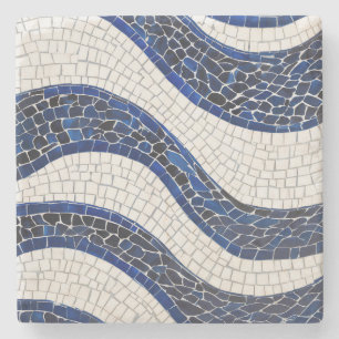 Dessous-de-verre En Pierre Bleu blanc Vague Motif 04