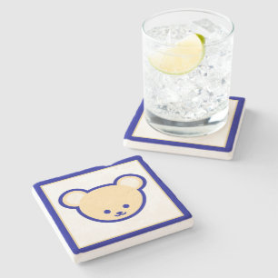 Dessous-de-verre En Pierre Bleu Bleu Beige Teddy Ours mignon Cartoon Art