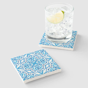 Dessous-de-verre En Pierre Bleu clair et blanc marocain