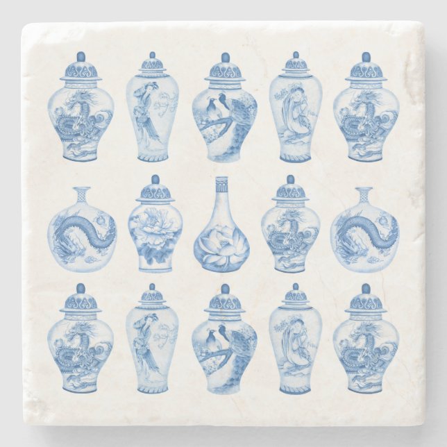 Dessous-de-verre En Pierre Bleu Classique Blanc Chinoiserie Ginger Jars (Devant)