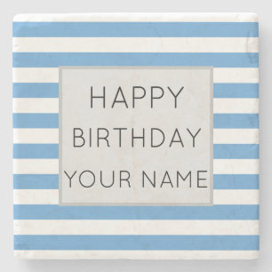 Dessous-de-verre En Pierre Bleu Et Blanc Joyeux Anniversaire