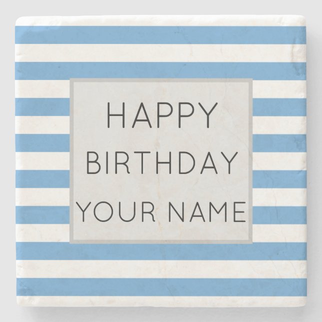 Dessous-de-verre En Pierre Bleu Et Blanc Joyeux Anniversaire (Devant)
