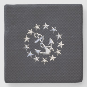 Dessous-de-verre En Pierre Bleu fibre de carbone Nautique Chrome Yacht drapea