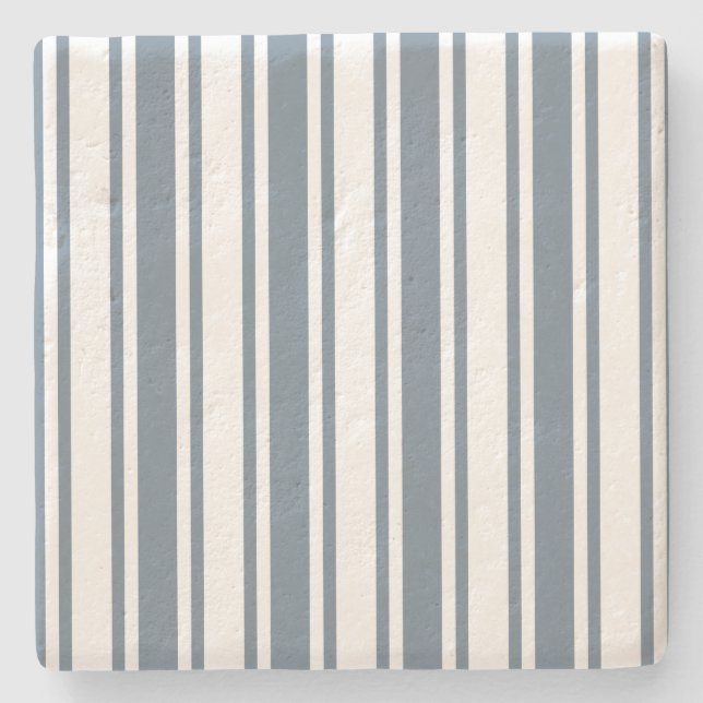 Dessous-de-verre En Pierre Bleu gris et blanc rayures de bonbons (Devant)