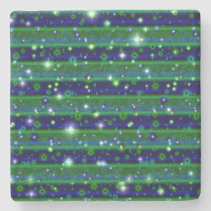 Dessous-de-verre En Pierre Bleu vert rayures avec étoiles et Raindrops