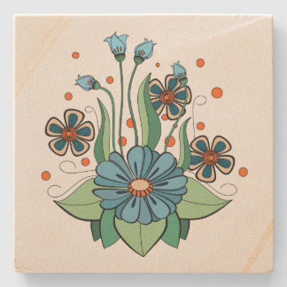 Dessous-de-verre En Pierre Blue and Orange Flower