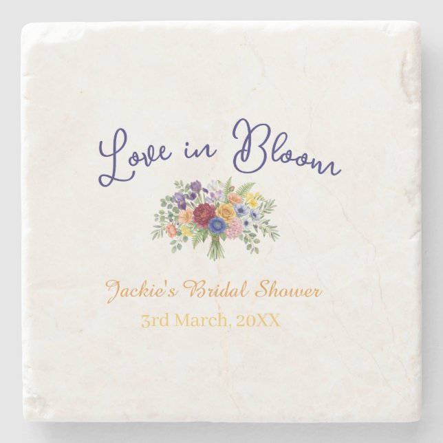 Dessous-de-verre En Pierre blue boho amour en fleurs nom de la baby shower ré (Devant)