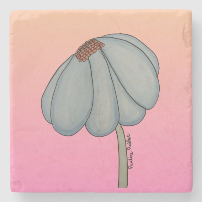 Dessous-de-verre En Pierre Blue flower with pink background (Devant)