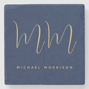 Dessous-de-verre En Pierre Blue Gold Colours Professionnel Lettres initiales 