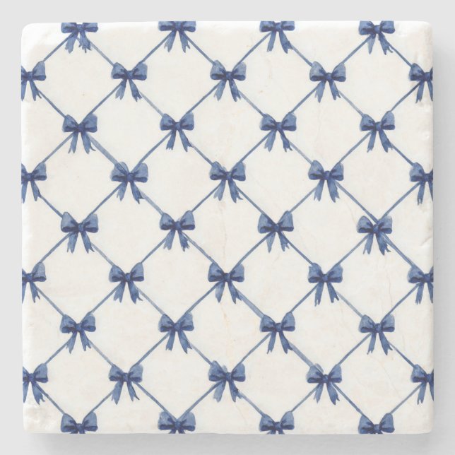 Dessous-de-verre En Pierre Blue White Bows Christmas (Devant)